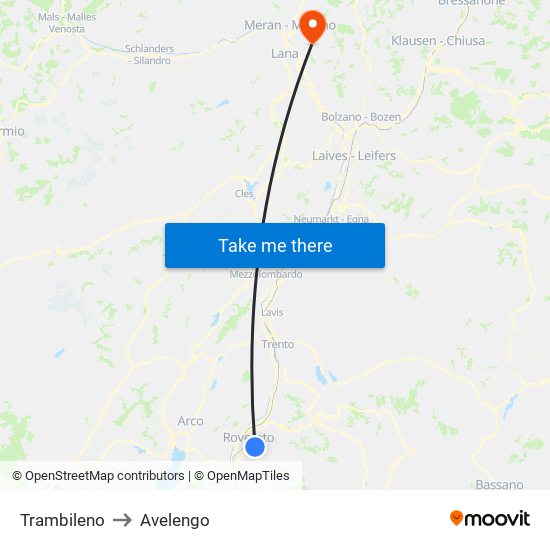 Trambileno to Avelengo map