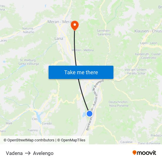 Vadena to Avelengo map