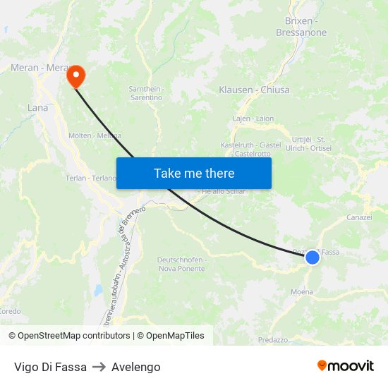 Vigo Di Fassa to Avelengo map