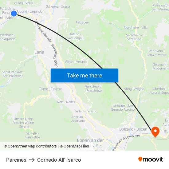 Parcines to Cornedo All' Isarco map