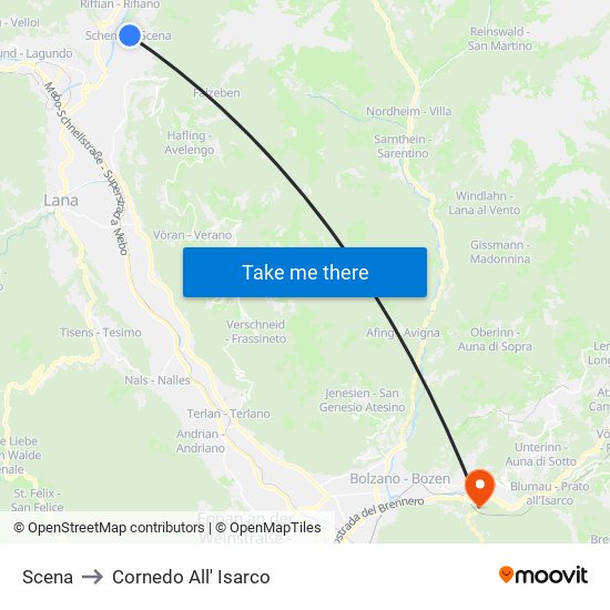 Scena to Cornedo All' Isarco map