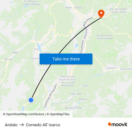 Andalo to Cornedo All' Isarco map