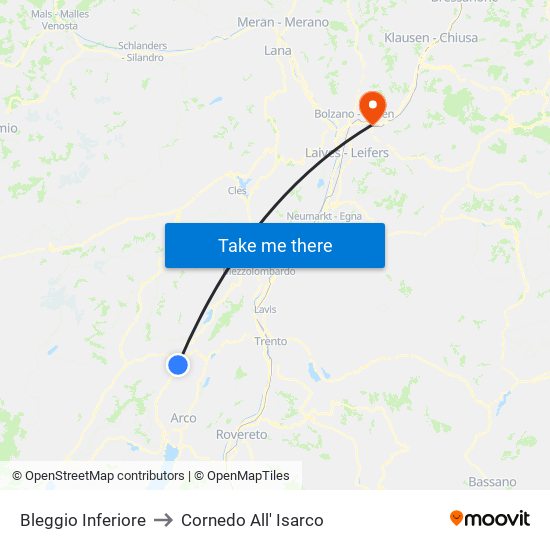 Bleggio Inferiore to Cornedo All' Isarco map