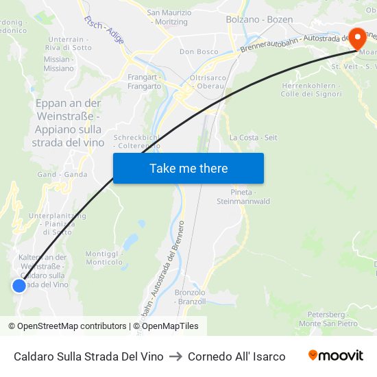 Caldaro Sulla Strada Del Vino to Cornedo All' Isarco map
