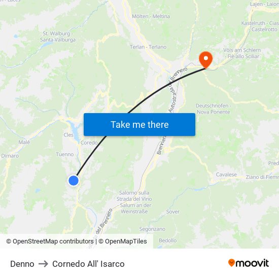 Denno to Cornedo All' Isarco map