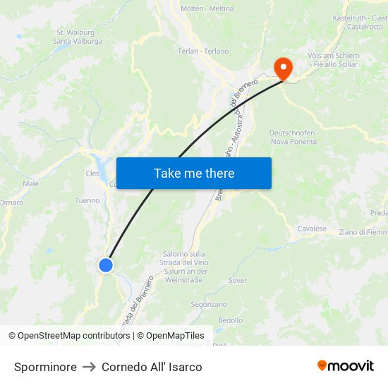 Sporminore to Cornedo All' Isarco map