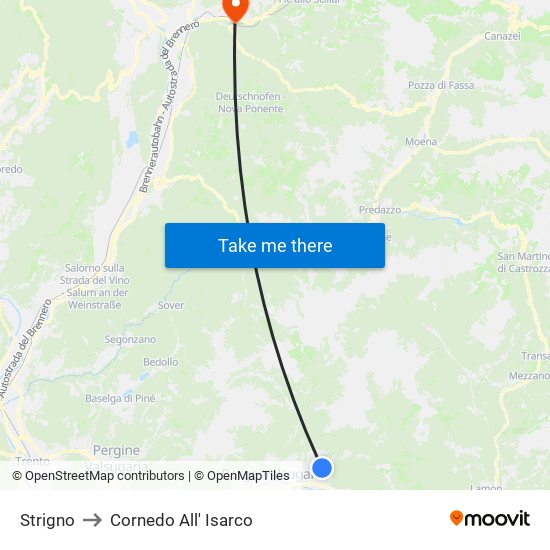 Strigno to Cornedo All' Isarco map