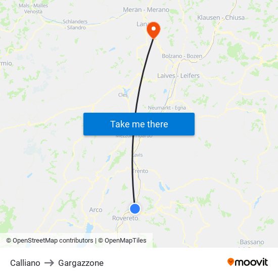 Calliano to Gargazzone map
