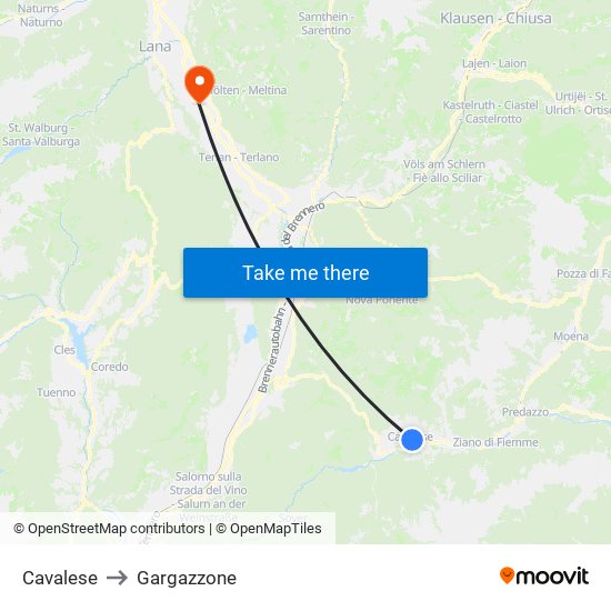 Cavalese to Gargazzone map
