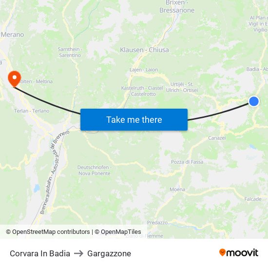 Corvara In Badia to Gargazzone map