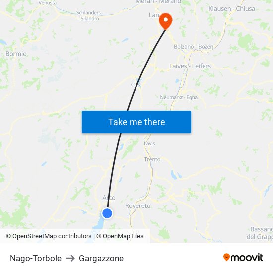 Nago-Torbole to Gargazzone map