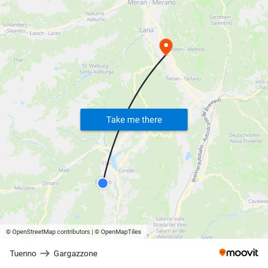 Tuenno to Gargazzone map