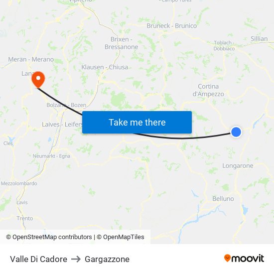 Valle Di Cadore to Gargazzone map