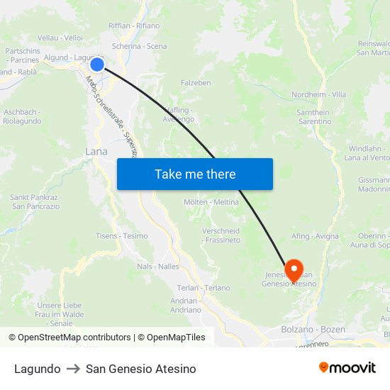 Lagundo to San Genesio Atesino map