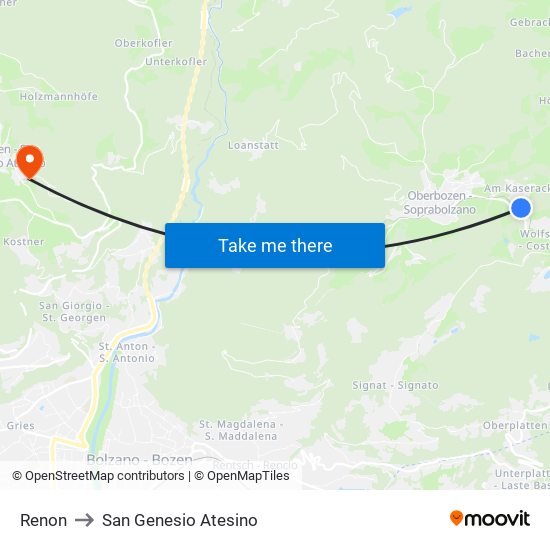 Renon to San Genesio Atesino map