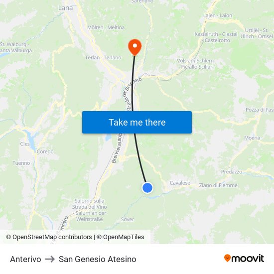 Anterivo to San Genesio Atesino map