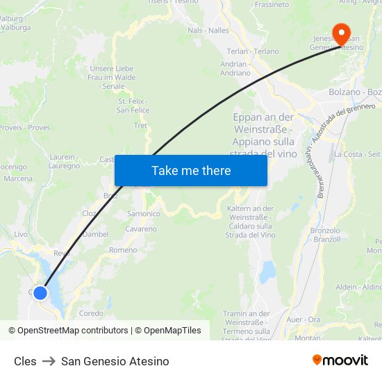 Cles to San Genesio Atesino map