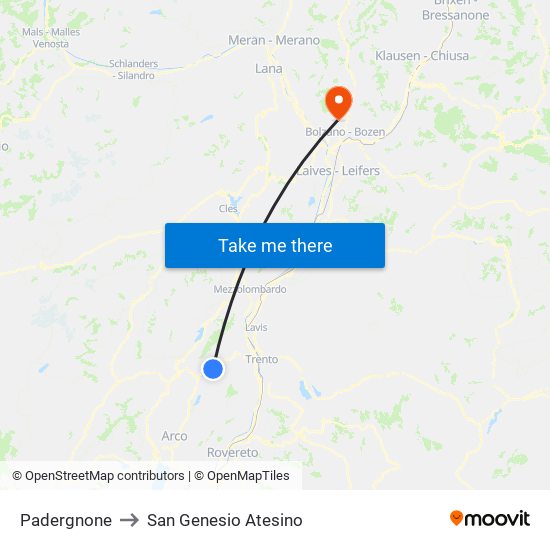 Padergnone to San Genesio Atesino map