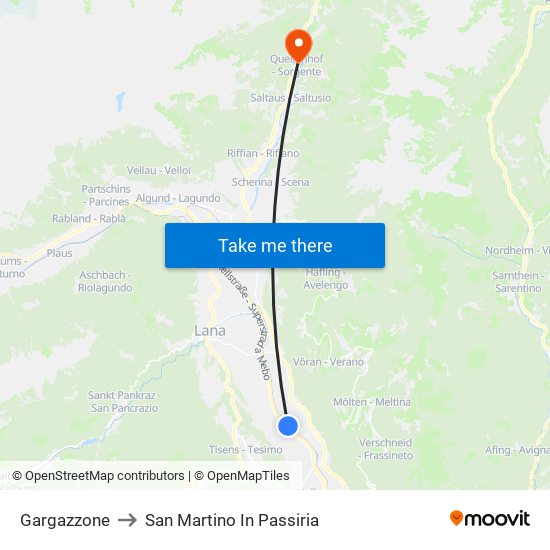 Gargazzone to San Martino In Passiria map