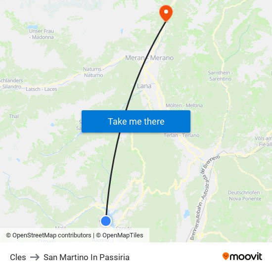 Cles to San Martino In Passiria map