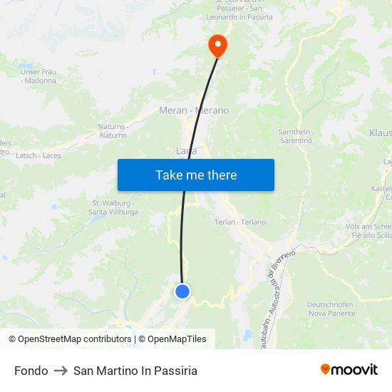 Fondo to San Martino In Passiria map