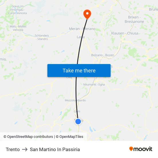 Trento to San Martino In Passiria map