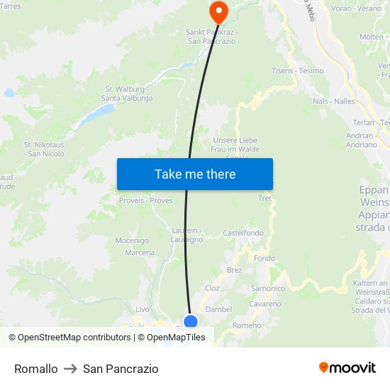 Romallo to San Pancrazio map