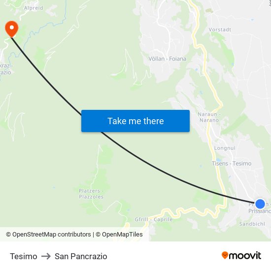 Tesimo to San Pancrazio map
