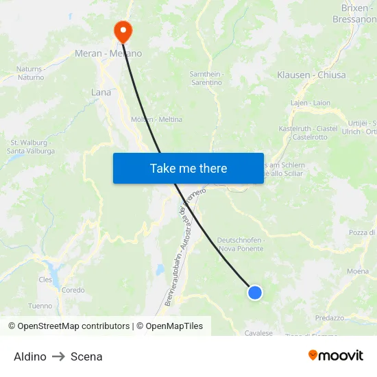 Aldino to Scena map