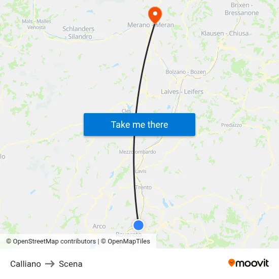 Calliano to Scena map