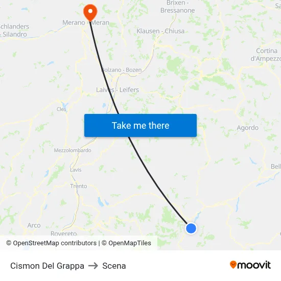 Cismon Del Grappa to Scena map
