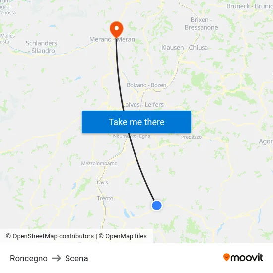 Roncegno to Scena map