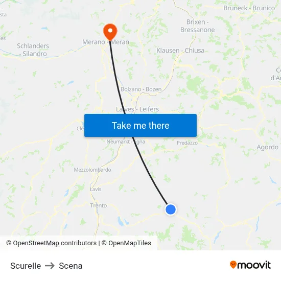 Scurelle to Scena map