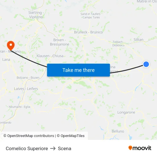 Comelico Superiore to Scene map