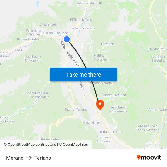 Merano to Terlano map