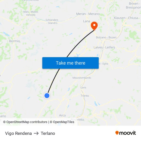 Vigo Rendena to Terlano map