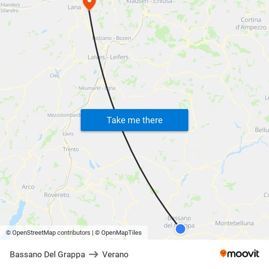 Bassano Del Grappa to Verano map