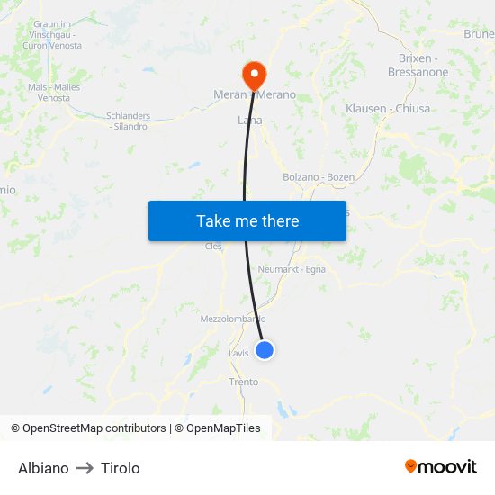 Albiano to Tirolo map