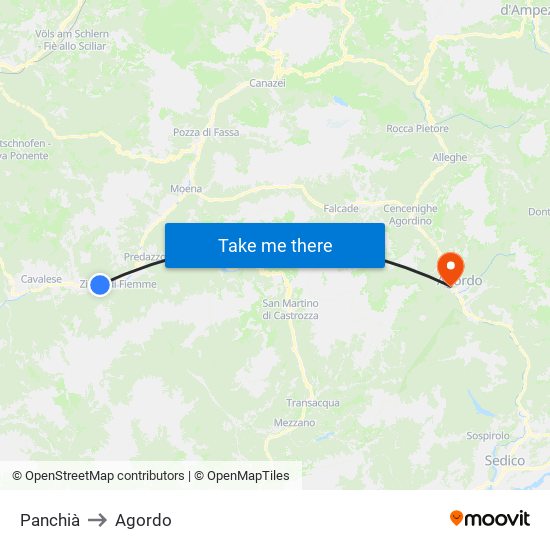 Panchià to Agordo map