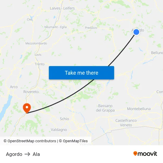 Agordo to Ala map