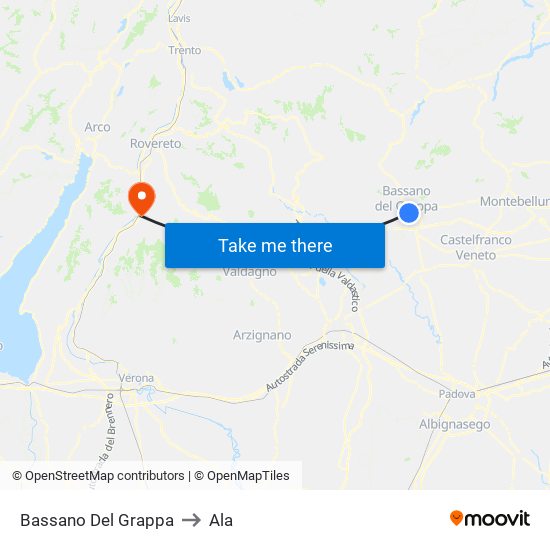 Bassano Del Grappa to Ala map