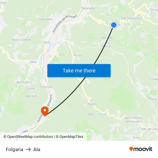 Folgaria to Ala map