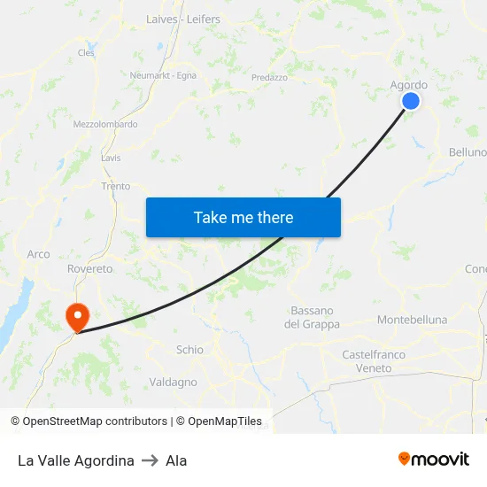 La Valle Agordina to Ala map