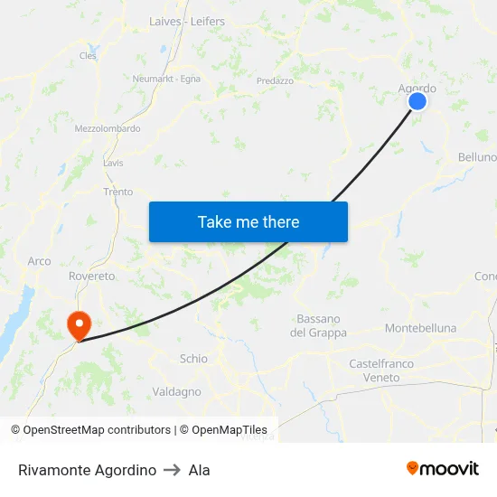Rivamonte Agordino to Ala map