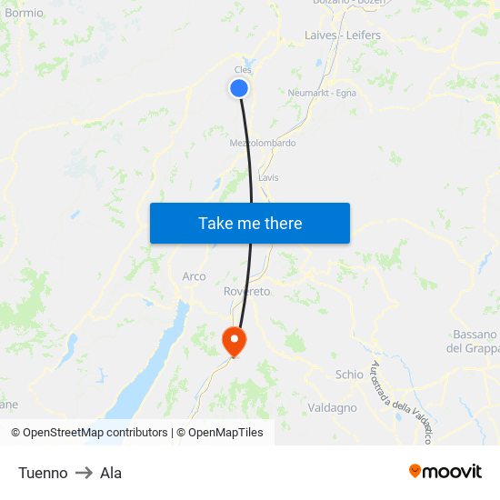 Tuenno to Ala map