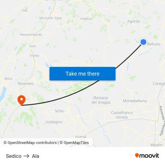 Sedico to Ala map