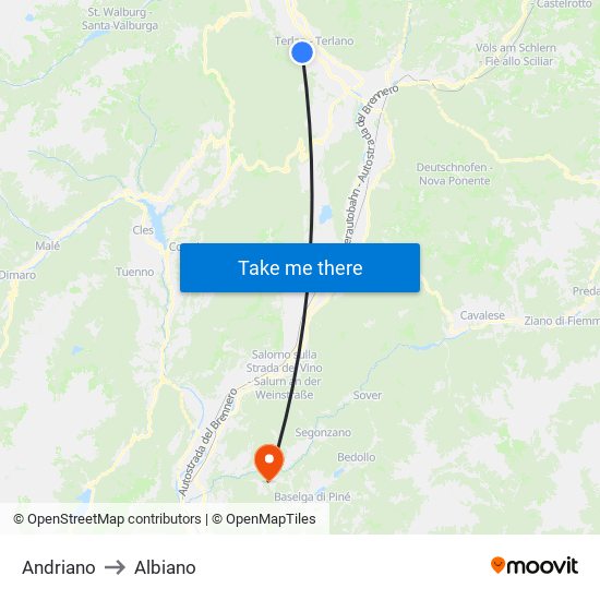 Andriano to Albiano map