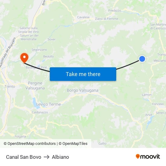 Canal San Bovo to Albiano map