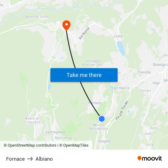 Fornace to Albiano map