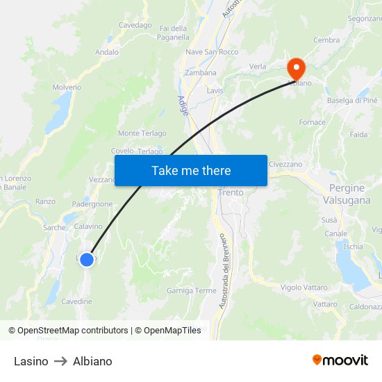 Lasino to Albiano map